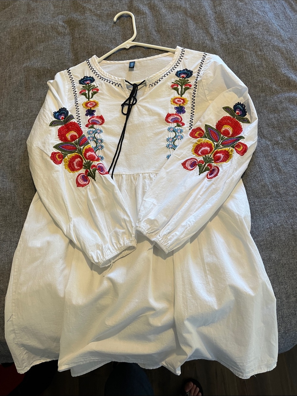 Embroidered White Mini Dress with Colorful Floral Detail